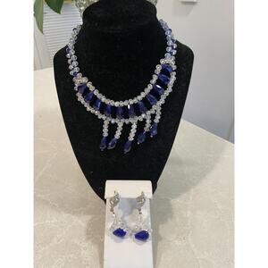 Necklace Set large beaded statement necklace matching earrings cobalt blue set